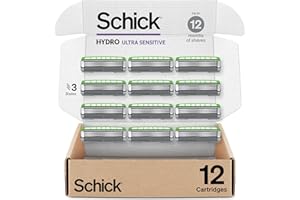 Schick Hydro Ultra Sensitive Razor Refills, 12ct | 3 Blade Razor Heads for Men, Shaving Blades, 12 Refills