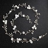 Anglacesmade Bridal Hair Vine 39'' Pearl Headband Extro Long Flower Hair Piece for Bride Bridesmaid Prom Party Festival Hair Jewelry for Women and Girls (Gold)