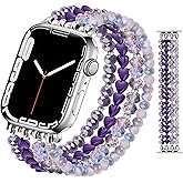 JR.DM Beaded Bracelet Bands for women Compatible with Apple Watch 40mm 38mm 41mm 44mm 42mm(S10/11) Fashion Cute Dressy Stretchy Handmade Strap for iWatch Series 11/10/9/8/7/6/5/4/SE 3/2/1(Purple)