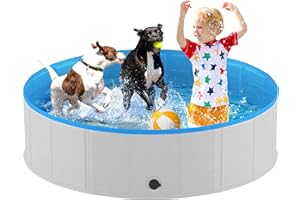 Niubya Foldable Dog Pool, Collapsible Hard Plastic Dog Swimming Pool, Portable Bath Tub for Pets Dogs and Cats, Pet Wading Pool for Indoor and Outdoor, 64 x 12 Inches
