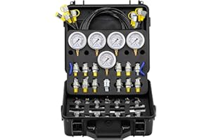 MEASUREMAN Hydraulic Pressure Test Kit, 5 Gauges, 13 Test Couplings, 14 Tee Connectors, 5 Test Hoses, 600bar / 10000psi / 60M