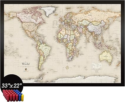 framed map of the world uk Home Magnetics Interactive World Map Art Framed Magnetic framed map of the world uk