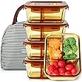 DAS TRUST 5 Pack 36oz Amber Bento Box Glass Meal Prep Containers 3 Compartments Food Storage Containers with Lids Lunch Box Glass Food Prep Containers Microwave Safe