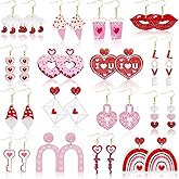 16 Pairs Valentine's Day Earrings Bulk for Women Acrylic Pink Red Heart Love XO Dangle Earrings Holiday Valentines Gifts