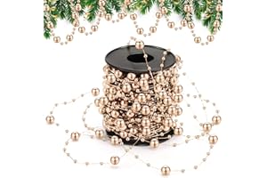Pangda 65.6 ft Artificial Pearl Beads Garland for Christmas Tree Plastic Beaded String Strands Chain Ornament for Wedding Halloween Party Decoration Bridal Bouquet Craft Flower DIY Supplies(Rose Gold)
