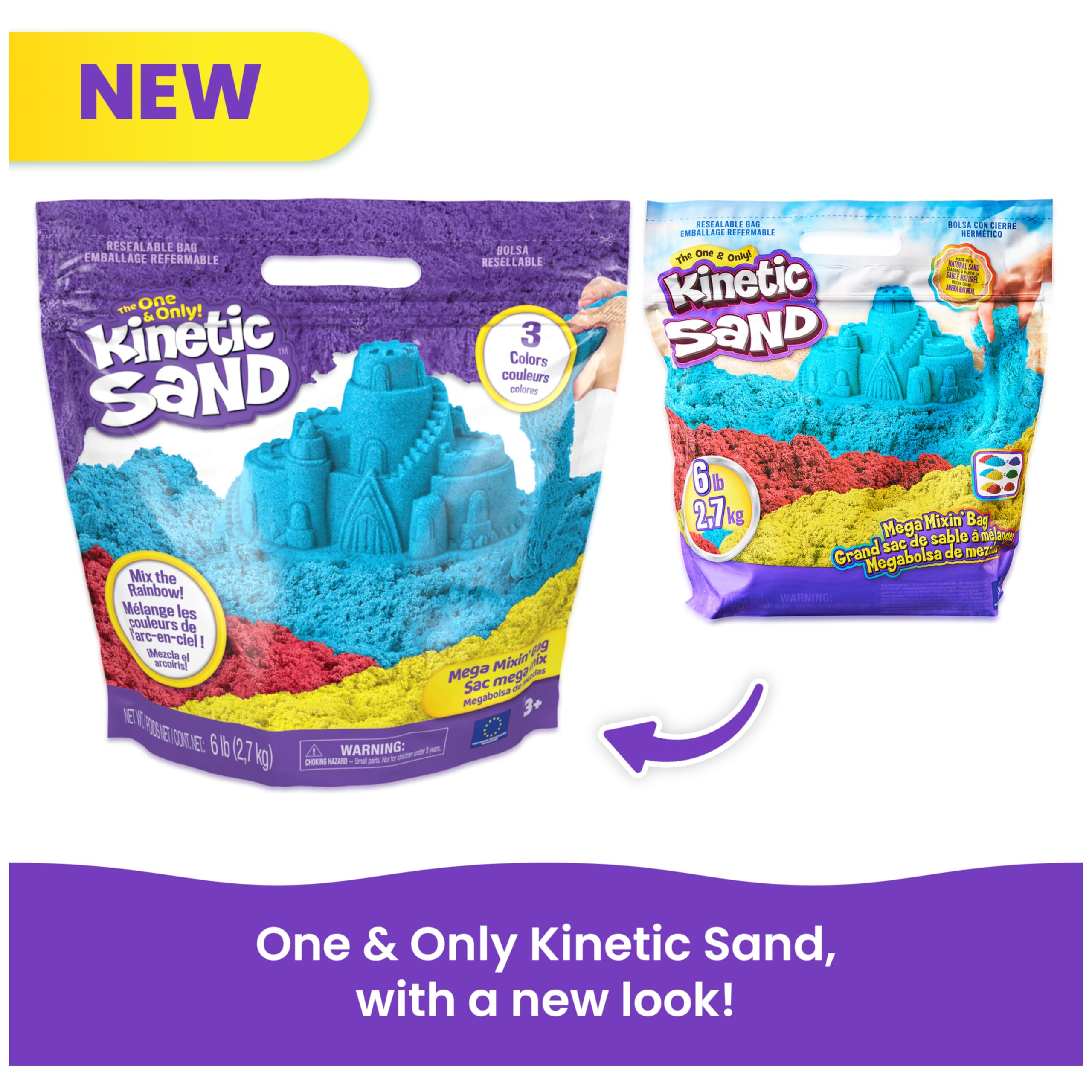 Kinetic Sand 6lbs Mega Mixin’ Bag with Red, Yellow & Blue Play Sand, Amazon Exclusive (Packaging May Vary), Sensory Toys, Holiday Gifts & Stocking Stuffers for Kids Ages 3 and up