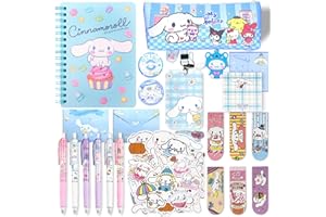 Lobsgous Cinnamoroll School Supplies Set, Kawaii School Supplies Gift Set, Including Cartoon Journal Pencil Case Ballpoint Pen ID Badge Holder Stickers Key Chain Bookmark