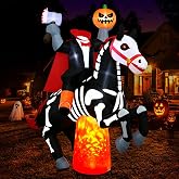 8Ft Halloween Inflatable Headless Horseman Outdoor Blow Up Yard Decorations | Pumpkin Knight with Horse Halloween Decor Built-in Flame Lamp for Day of The Dead, Outside Holiday, Lawn, Garden
