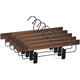 TOPIA HANGER Pants Hangers, Wooden Skirt Hangers with Adjustable Metal Clips, Premium Retro Finish and 360° Swivel Black Hook, Jean Hangers for Closet,10 Pack, CT03A