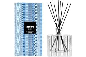 NEST New York Reed Diffuser, Blue Cypress & Snow - 5.9 fl oz - Fragrance for Up to 90 Days - Reusable, Refillable Glass Holder - Includes 8 All-Natural Reed Sticks - Flame Free
