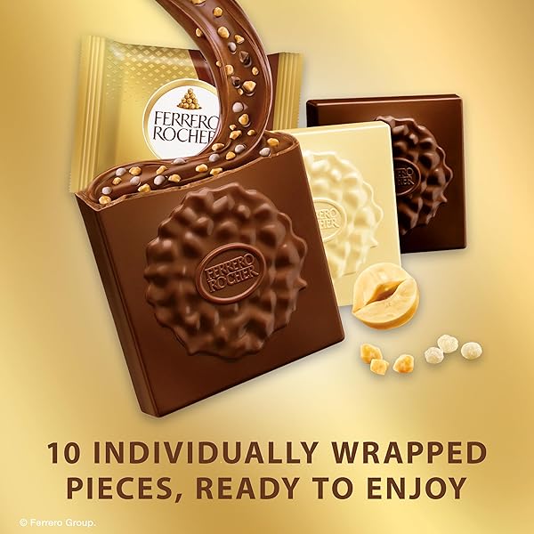 FERRERO ROCHER PREMIUM MILK HAZELNUT CHOCOLATE SQUARES, INDIVIDUALLY WRAPPED CHOCOLATES, GREAT FOR SHARING OR GIFTING, 3.7 OZ