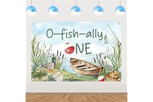 Felivid Ofishally One Party Decorations Outdoor Fishing First Birthday Backdrop 59in × 39in (5×3ft) with Ribbon for Boys and 