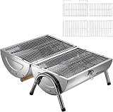 TecTake Portable BBQ Grill Stainless Steel 2 Areas Charcoal Silver view 5
