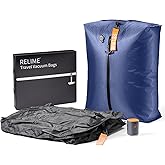 Relime Classic Series Vacuum Bags for Travel Luggage with Wireless Pump, Compression Bags for Carry On Suitcases and Backpack, Vacuum Seal Packing cube for Cloth Packing (2PC + PUMP Gray & Blue)