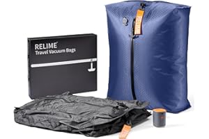 Relime Classic Series Vacuum Bags for Travel Luggage with Wireless Pump, Compression Bags for Carry On Suitcases and Backpack, Vacuum Seal Packing cube for Cloth Packing (2PC + PUMP Gray & Blue)