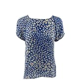 Cabi Blue Floral Short Sleeve Crossover Button Back Top Style 299