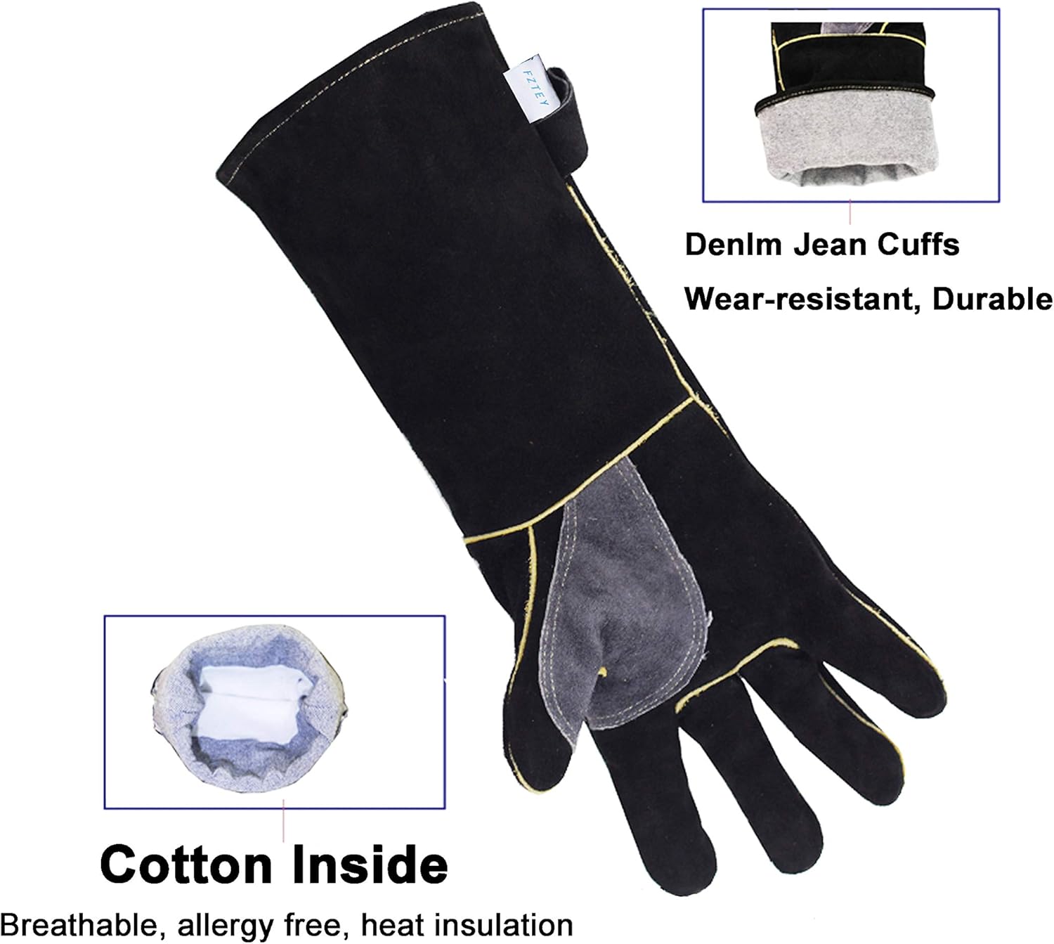 FZTEY Welding Fire Gloves For Woodburning,Fireplace, Stove, Safety Work Oven Grill: Clothing