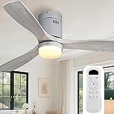 Sofucor Ceiling Fan with Lights 52 Inch Flush Mount Ceiling Fan with Remote Control, 3 Solid Wood Blades Modern Outdoor Ceili