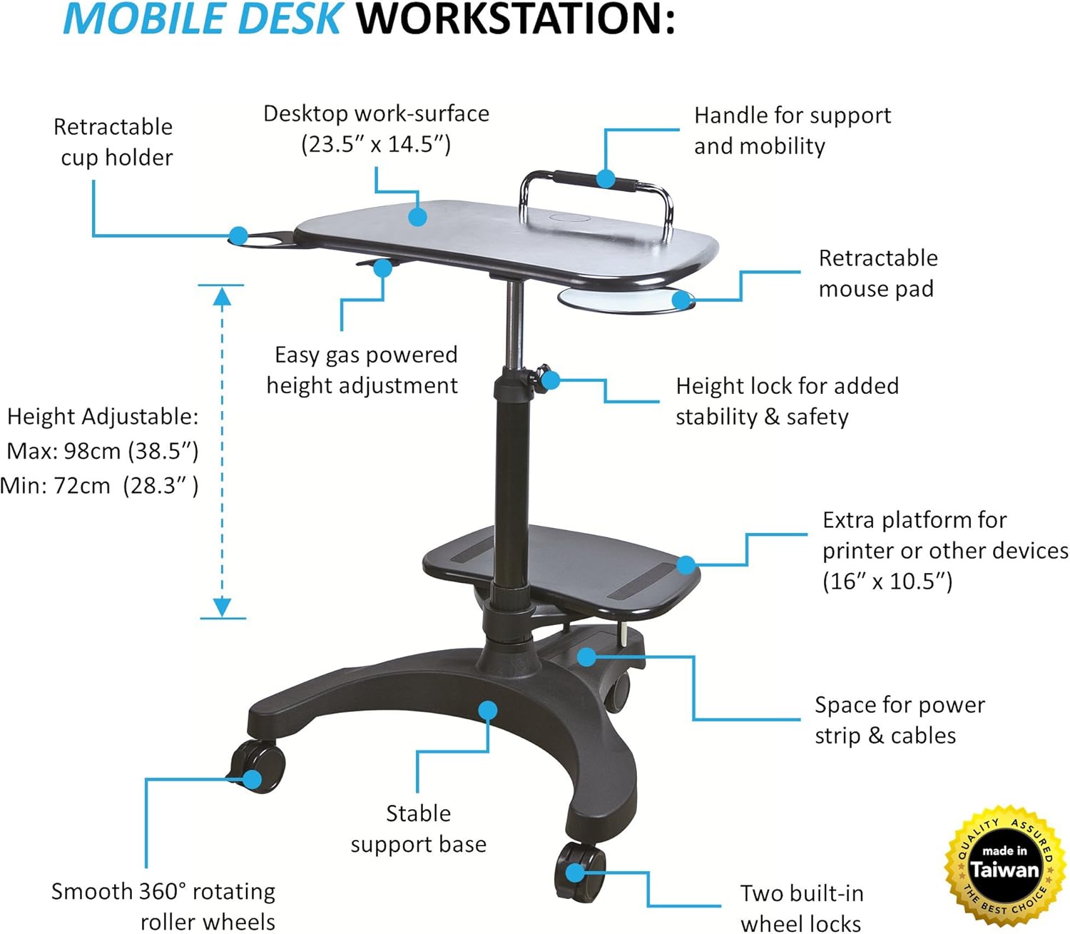 Aidata Ergonomic Sit-Stand Mobile Laptop Cart Work Station with Printer Shelf (Model: LPD009P): Computers & Accessories