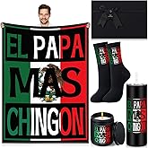 Sieral Mexican Dad Gift Set El Regalo Mas Chingon para El Mejor Papa Del Mundo, 20 oz Stainless Steel Tumbler with Lid and Straws Candle Throw Blanket Socks