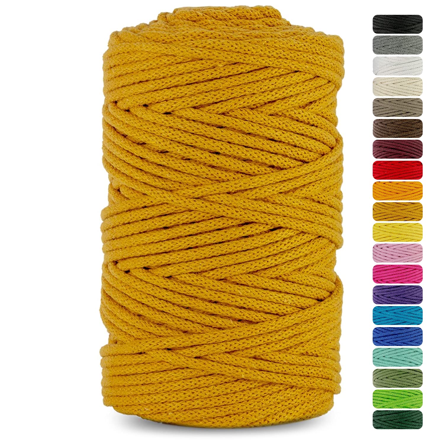 Netuno 1x Macrame Cord Braided Macramé Yarn Mustard Yellow 5 mm x 100 m 0,2 inch x 3 937 inch Natural Twine String Cotton Cord Ideal Project Hanging Baskets DIY Handbags Decoration