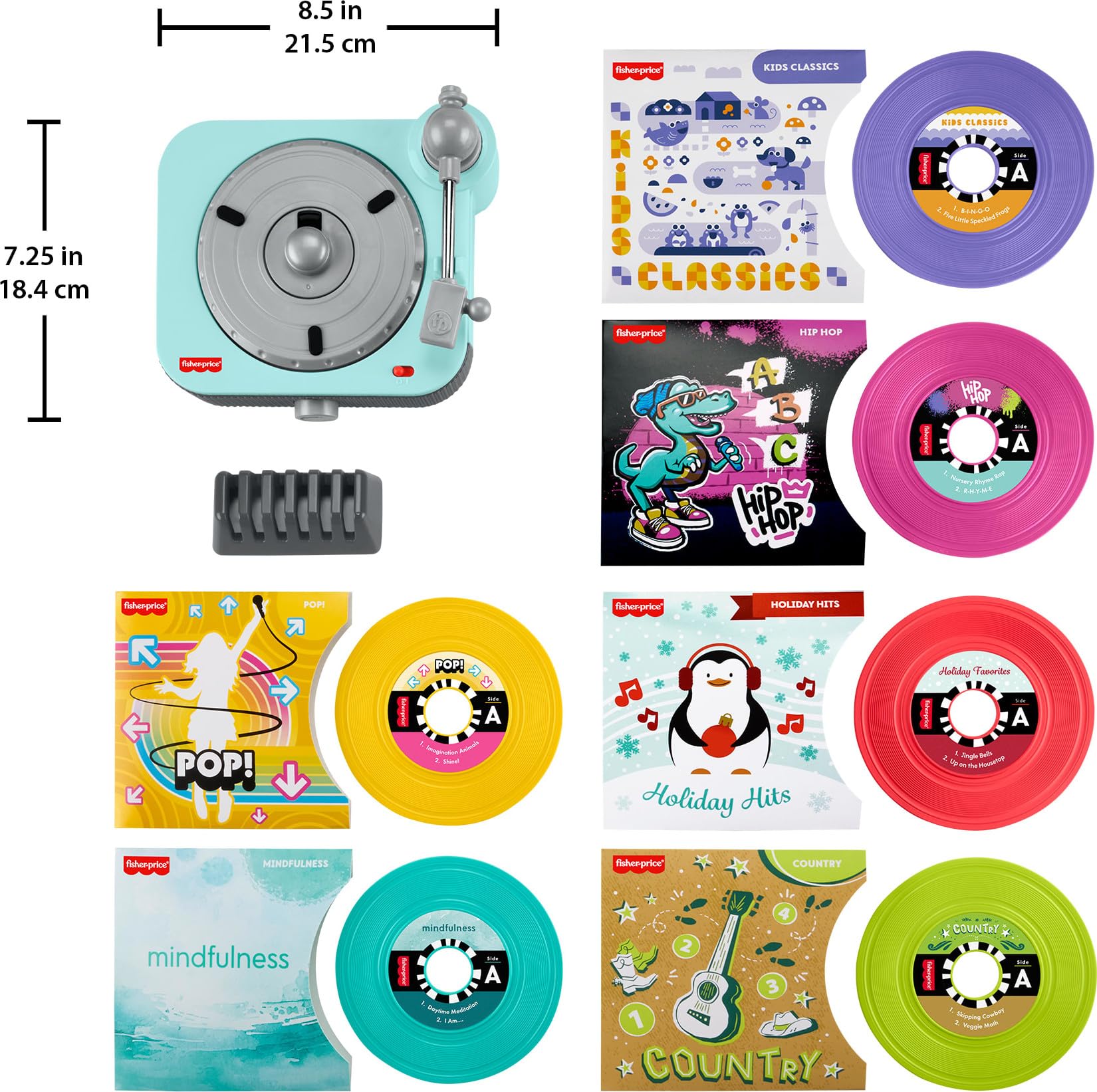 Fisher-Price Musical Toy Deluxe Rockin’ Record Player Pretend Turntable with 6 Albums for Preschool Play Plus Bonus Exclusive Holiday Album Kids Ages 3+ Years (Amazon Exclusive)