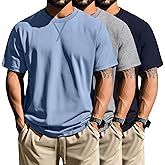 Neer 3 Pack Men's Big and Tall T-Shirts Cotton Short Sleeve Crewneck Plus Size Tee Shirts Hipster Longline Oversized Tops(Navy Blue, Light Grey, Light Blue,5X-Large)