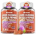 Liver Cleanse Detox & Repair Gummies with Milk Thistle 1500mg, 18-IN-1 Liver Health Supplement with Berberine, Turmeric, Artichoke, Dandelion, Chanca Piedra, Vitamins B6 B9 B12, Sugar Free (Pack of 2)