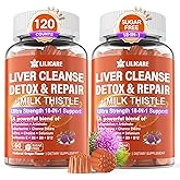 Milk Thistle Liver Detox Gummies, 18-IN-1 Liver Cleanse Detox & Repair Supplement with Berberine, Chicory Root, Turmeric, Artichoke, Dandelion Root, Chanca Piedra, Vitamins B6 B12-Sugar Free,Pack of 2