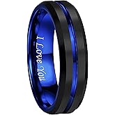 4mm 6mm 8mm 10mm Blue/Rose Gold Groove Black Matte Finish Tungsten Carbide Wedding Band Ring Engraved I Love You Size 4 To 17