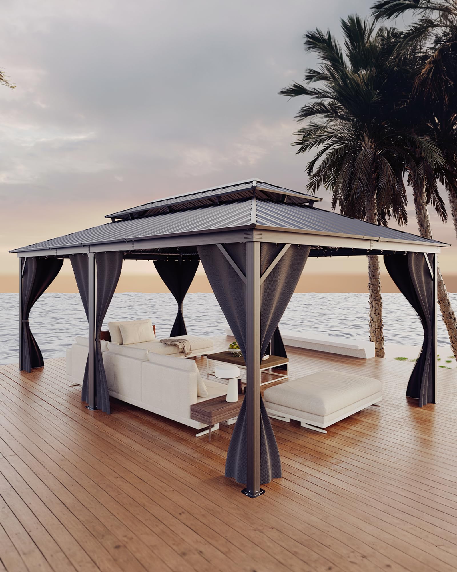 Photo 1 of *** only 1 box of multiple box set, missing parts *** GarveeLife Hardtop Gazebo 12 ft x18 ft for All Weather, with Double Metal Roof, Net, and Curtain, Permanent Building for Patio, Deck, Backyard, Lawn, and Garden