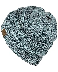 C.C BeanieTail Soft Stretch Cable Knit Messy High