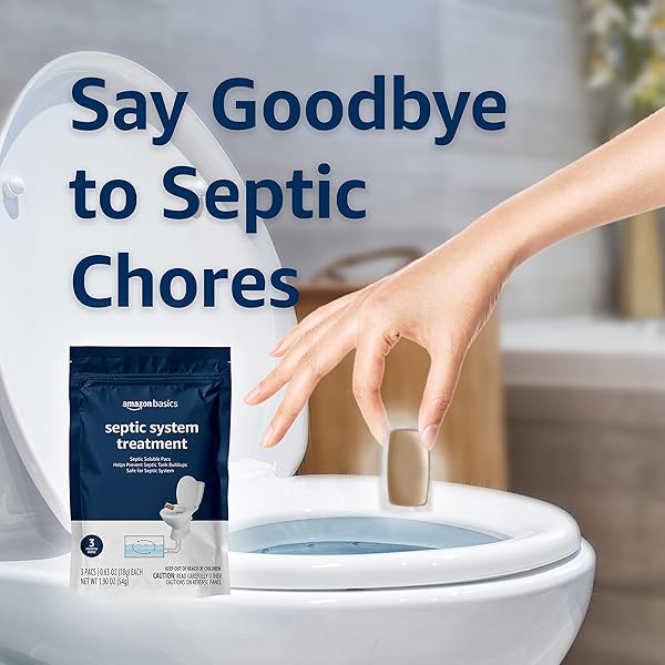 AMAZON BASICS SEPTIC TREATMENT POUCH, UNSCENTED, 0.63 OZ (PACK OF 3), 3 MONTH SUPPLY, 1.9 OZ