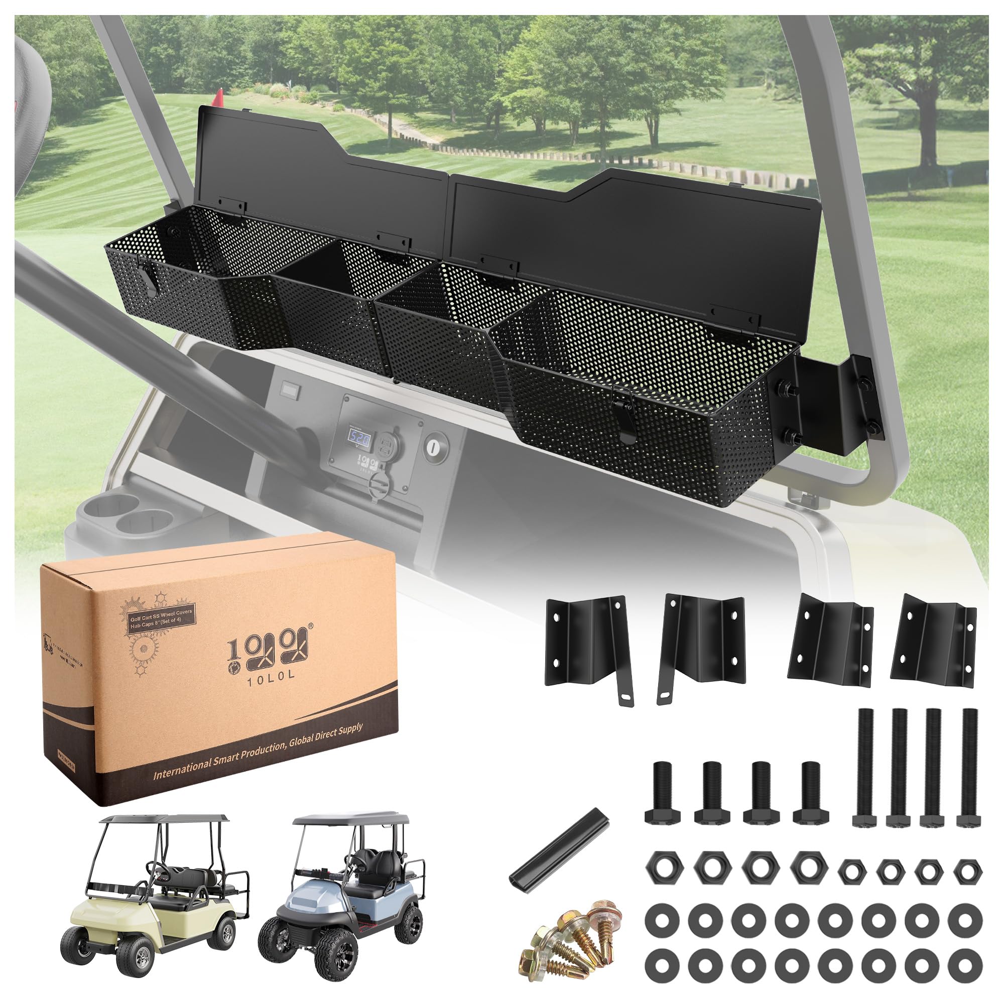 Photo 1 of 10L0L Golf Cart Front Inner Storage Utility Basket with Cover for 2000-up Club Car DS? Dash Storage Box Tray Organizer