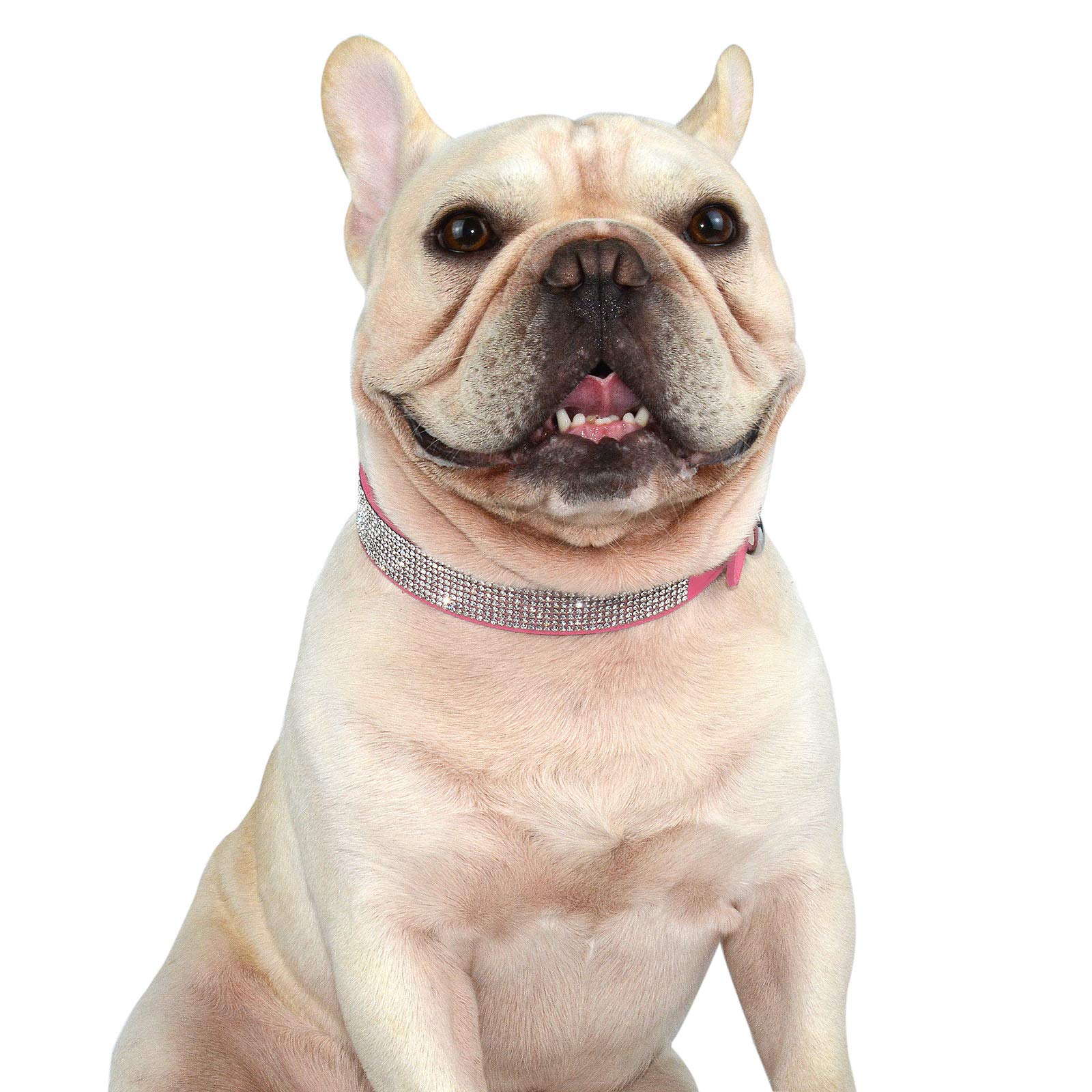 Hifrenchies Crystal Rhinestones Sparkling Diamonds Soft Suede Leather Dog Pet Collars for Frenchie,Cute Dazzling Shining Collar for Cat Puppy and Other Small Medium Dog(XS,PINK)