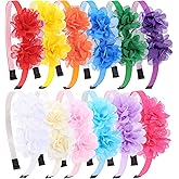 WJYX BOWS 12pcs/set Decorative Floral Headbands Rainbow and Pastel Colors Double Chiffon Flowers Hairband Sweet and Elegant Hair Hoop Hair Accessories for Girl Women