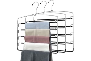FEASTEERY Pants Hangers 3 Pieces,5 Tier Closet Organizers and Storage Clothes Hanger,Hangers Space Saving with Swing Arm,Multiple Metal Hanger Clothes Organization for Pants Trousers Jeans Leggings Slacks