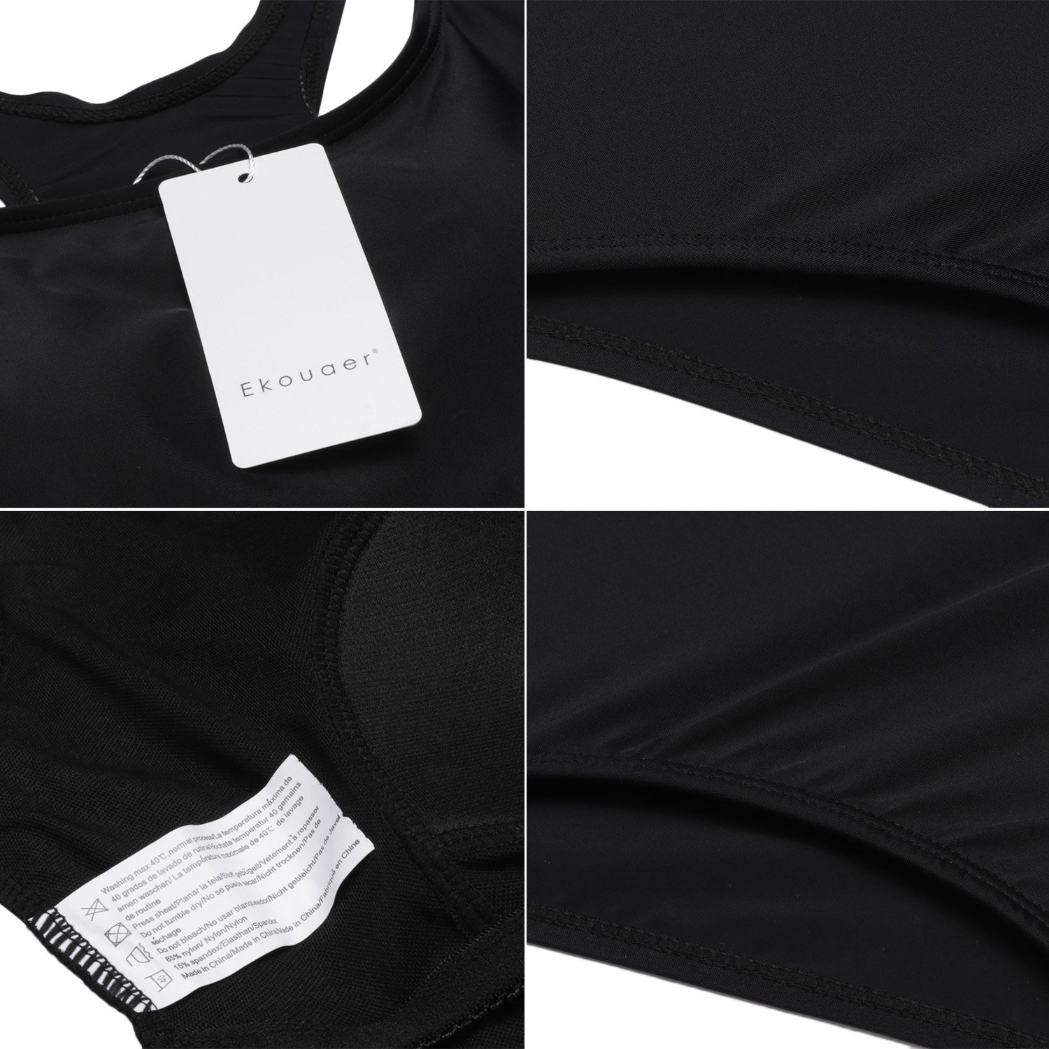 Ekouaer Swimsuits Women\'s Solid Hollow Back Swimwear 1 Piece Bathing Suits (Black, Medium)