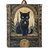 Gothic Black Cat Throw Blanket for Girls Boys Kids Adults, 50x60 in, Cozy Flannel Blanket for Bedroom, Camping, Couch, Room Decor, Fuzzy Warm Soft Gifts