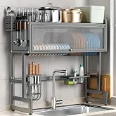 Over The Sink Dish Drying Rack with Cover, Over The Sink Dish Drainer Drying Rack 3 Tier Dish Rack, Keep Kitchen Sink Shlef O