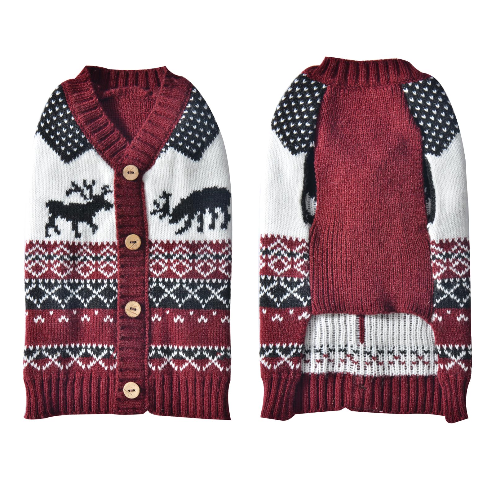 TENGZHI Christmas Dog Jumpers V-Neck Warm Knitted Puppy Sweater Vest Red Reindeer Xmas Dog Clothes Outfits for Small Medium Large Dogs Cats(V-Neck Jumpers,XS)