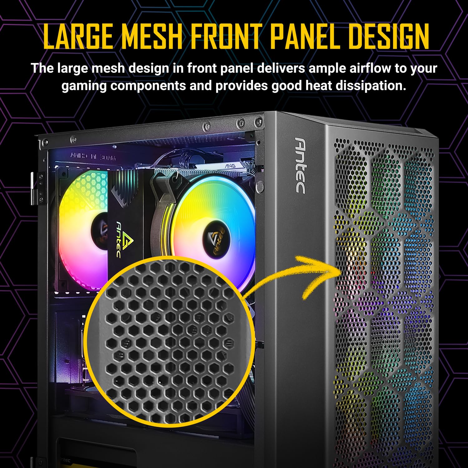ANTEC NX200M RGB, Large Mesh Front Panel, USB3.0 Ready, 3 x 120mm RGB Fixed Mode Fans Included, TG Swing Side Panel, Up to 5 Fans Simultaneously, 240mm Radiator Support, Mini-Tower M-ATX Gaming Case