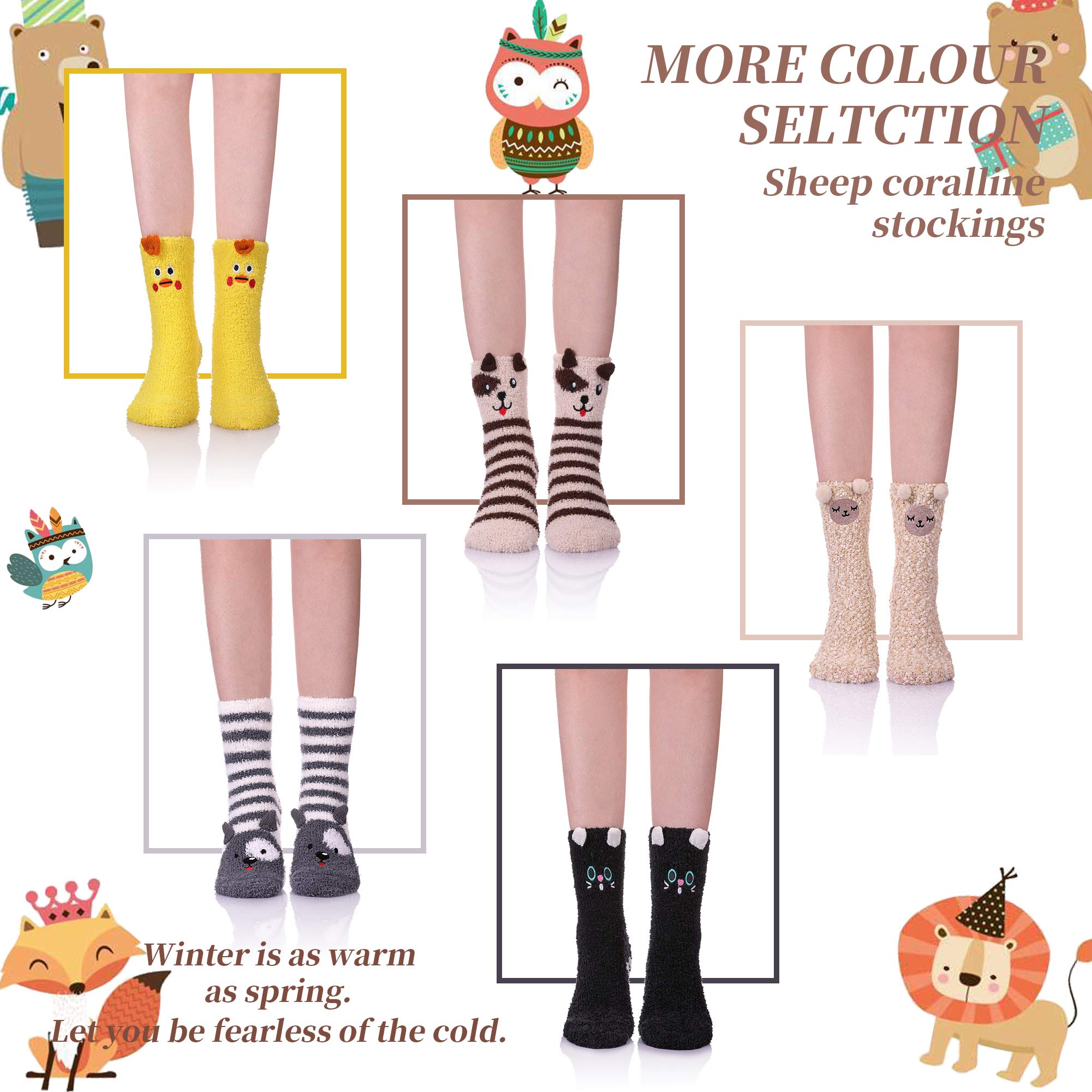 DYW Fuzzy Socks for Women Soft Cozy Fluffy Winter Warm Slipper Socks Home Sleeping Animal Socks