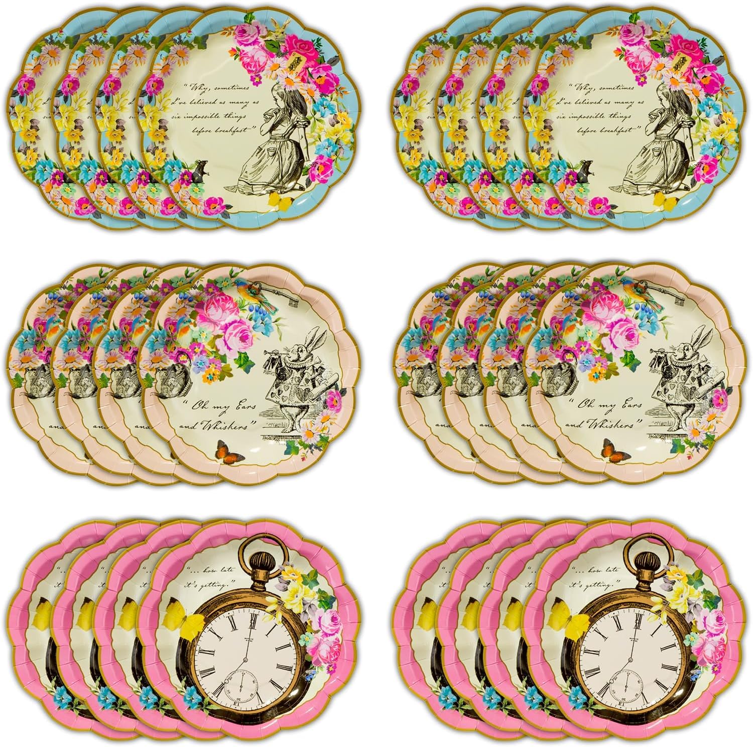 Talking Tables Pack of 24 Alice in Wonderland Themed Disposable Paper Plates | Supplies for Mad Hatter Tea Party, Birthday, Baby Shower, Mother's Day, Multicolor, 18 centimeters