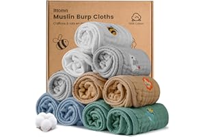 lttomn Muslin Burp Cloths 10 Pack,100% Cotton Burp Cloths Baby Boy, Newborn Essential Must-Have Organic Burping Cloths, 6 Layers Cotton Soft Washcloths, Multi-Colors Face Towels 20"x11"Large (Boys)