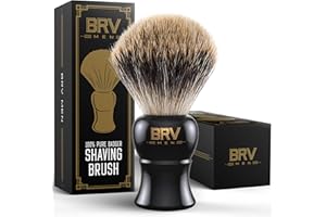 BRV MEN Pure Badger Shaving Brush LARGE (24mm knots) - Heavy Resin Handle - Use with Double-Edge Safety Razor, Straight Razor and Shaving Bowl - Black