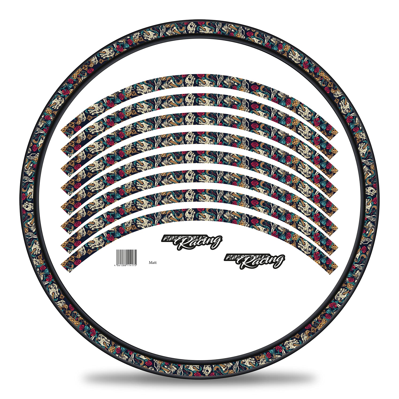 Set of 16 Wheel Rim Stickers for Bicycle Rims in Various Designs Complete Set for 27 Inch / 29 Inch Ebike Road Bike Mountain Bike MTB Balance Bike (No. 5 Skulls and Snakes, Matte)