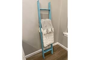 BARNWOODUSA LLC BarnwoodUSA Blanket Ladder 5 Foot Fully Assembled | 60 Inch Rustic Reclaimed Wood for Blankets, Quilts, Towels, Throws, Decorative Items Farmhouse Wall Leaning Robins Egg Blue