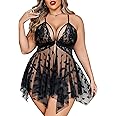 Avidlove Plus Size Lingerie Lace Babydoll Womens Teddy Chemise V Neck Nighty Mesh Sleepwear Front Slit Nightdress