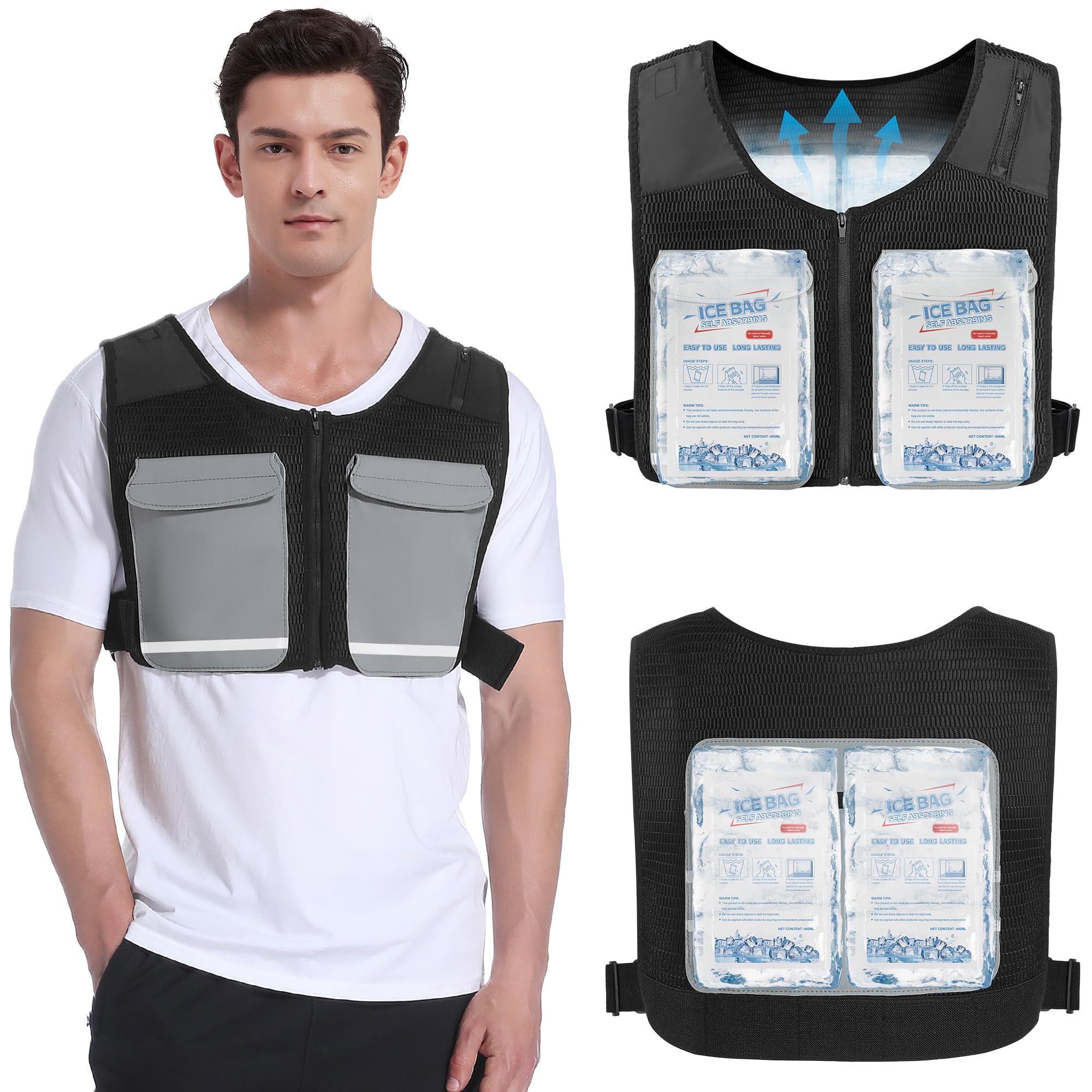 Photo 1 of Foiueyga Cooling Vest for Men & Women - Ice Vest with 15pcs Ice Packs Short Cooling Jacket for Hot Weather Summer Work Sports, Adjustable & Reflective